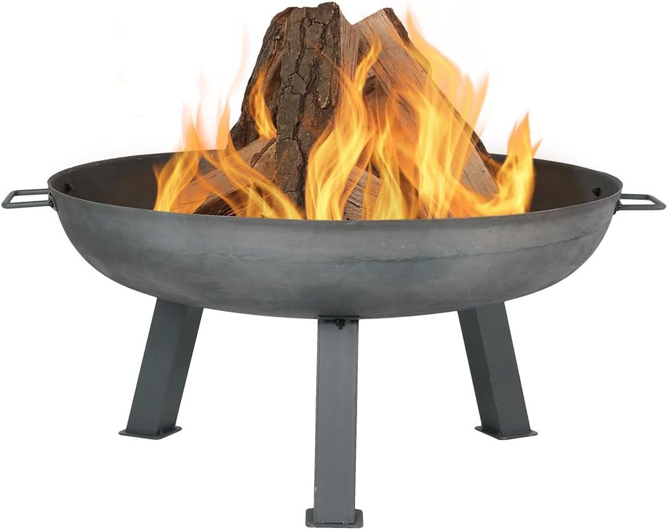 Rustic Cast Iron Fire Pit Bowl with Handles, 30-Inch Diameter O44223