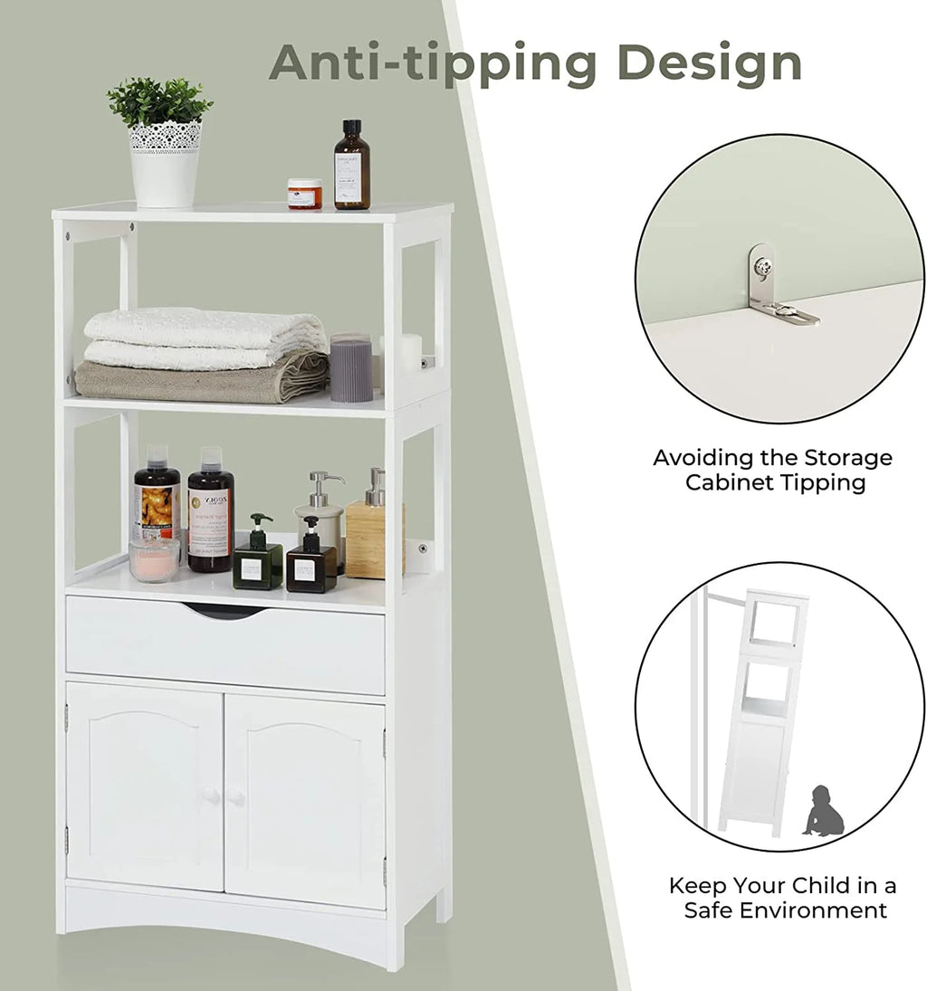 White Freestanding Sideboard Storage Cabinet with 2 Open Shelves, 1 Drawer & 1 Cupboard C99504