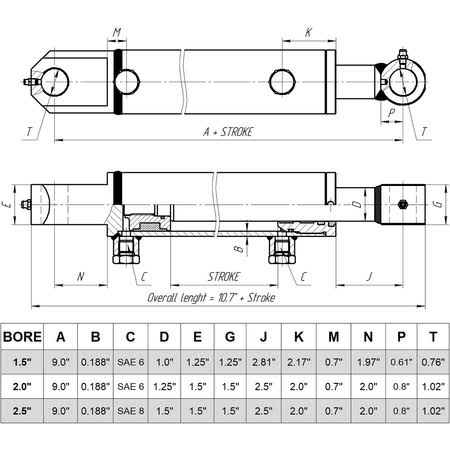 Hydraulic Cylinder Tang 2x22 Bore, 16x22 Stroke L5389