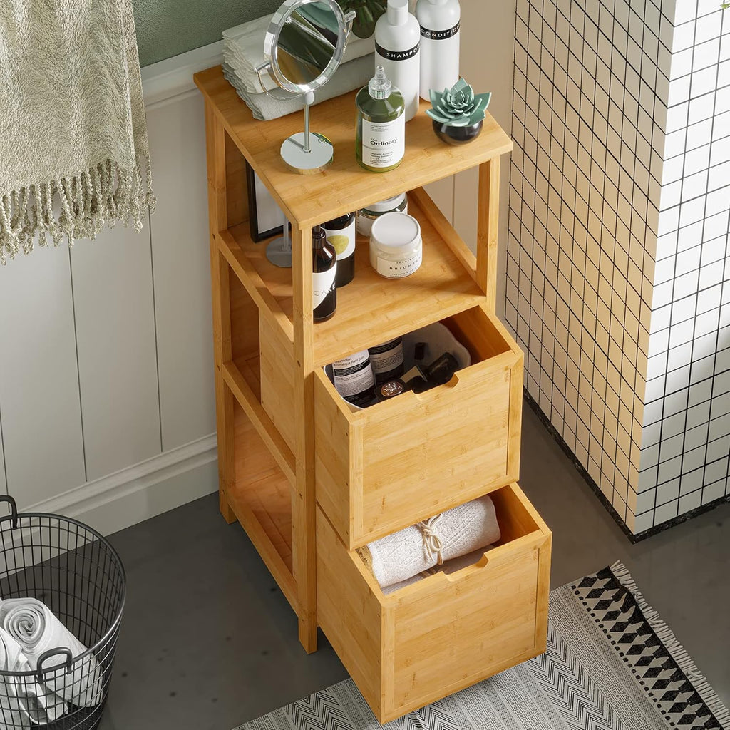 Bamboo Freestanding Corner Cabinet with 2 Removable Drawers and 3 Shelves Y538994