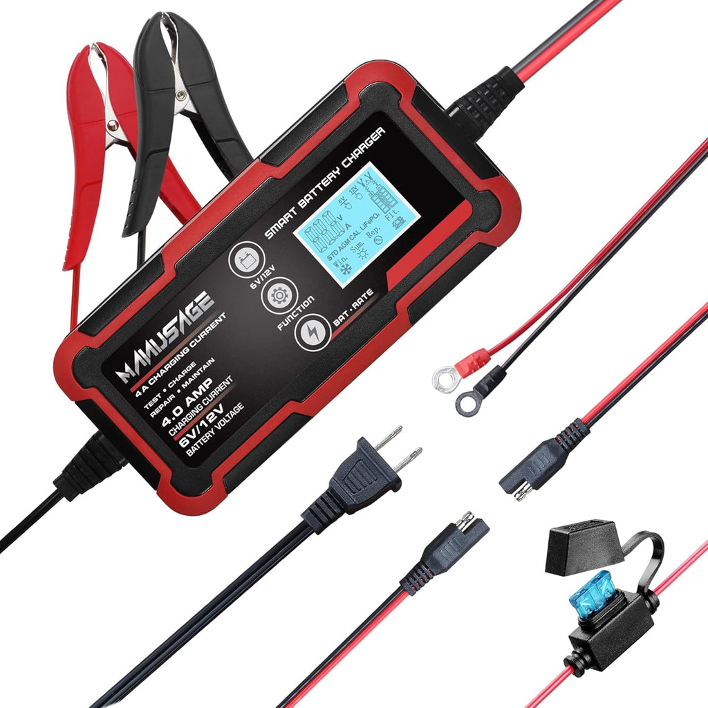 4-Amp 6V 12V Portable Battery Charger and Maintainer Pack of 2 D508340