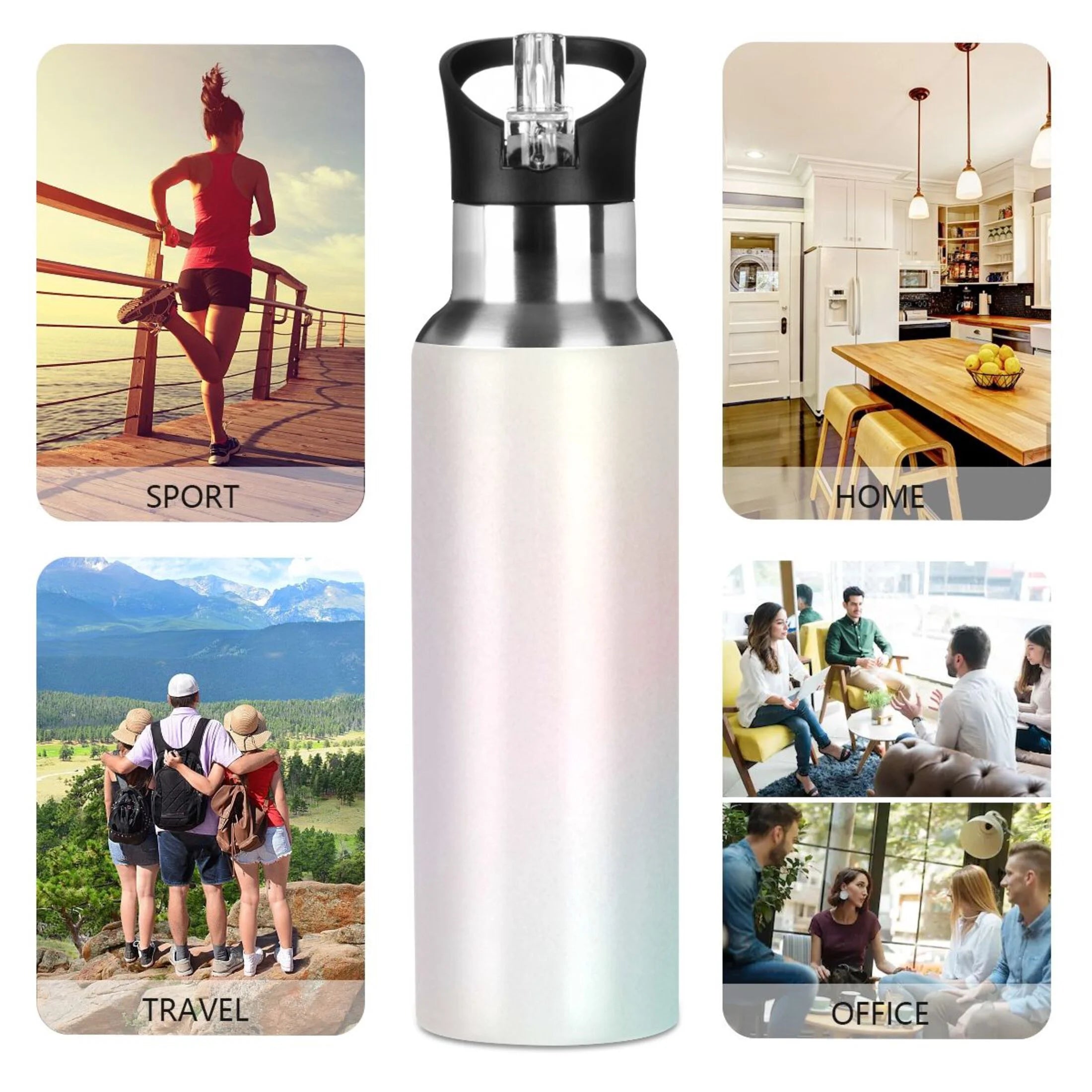 20 OZ Stainless Steel Vacuum Insulated Water Bottle with Straw Lid H65702