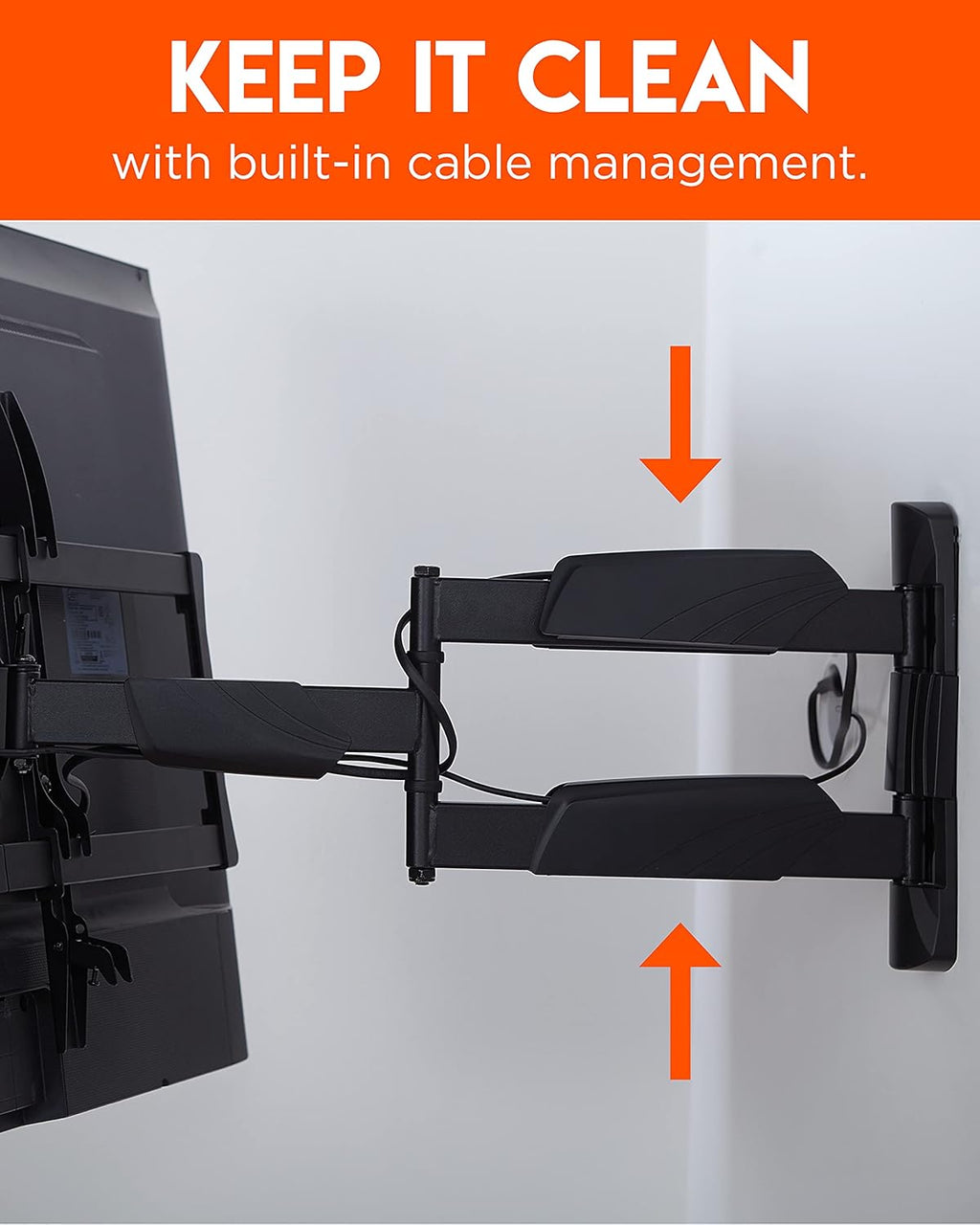 Corner TV Wall Mount for TVs Up To 65, Single Stud Design, 24" Smooth Extension with Swivel, Tilt, & Cable Management J828