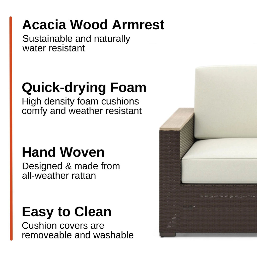 Palm Springs Outdoor Sofa with Arm Chair, Ottoman & Side Table - Brown Q5255