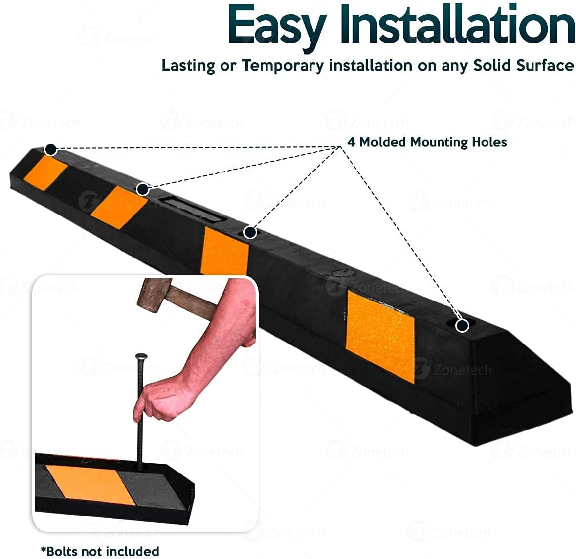 2 Pc Heavy Duty Rubber Parking Curb with Yellow Reflective Tape F9614
