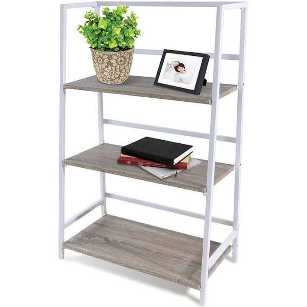 3 Tier Folding Etagere Bookcase White/Gray G854