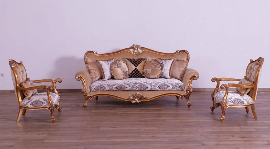 Black & Sand Wood Trim Sofa Set 3 R230