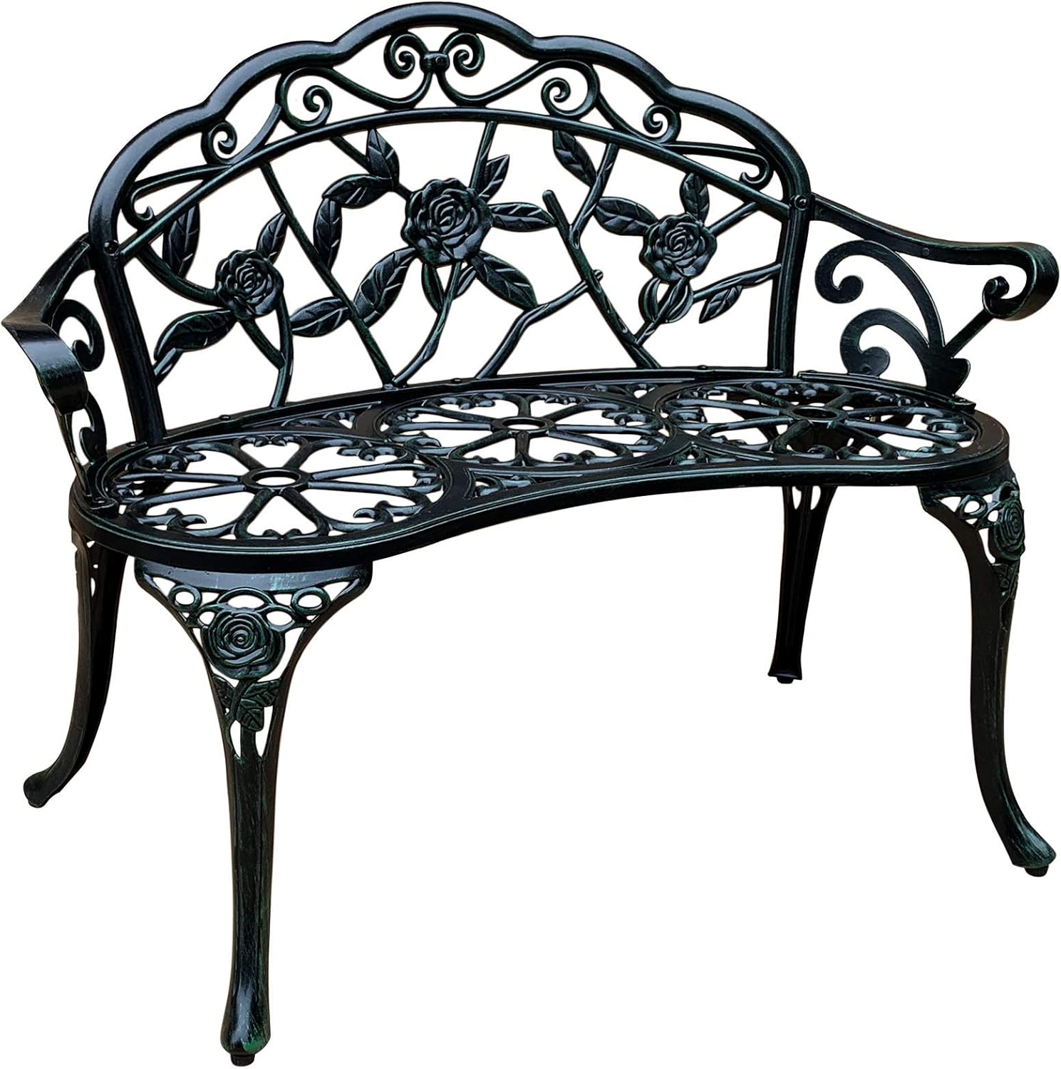 Metal Park Bench with Floral Rose P74458
