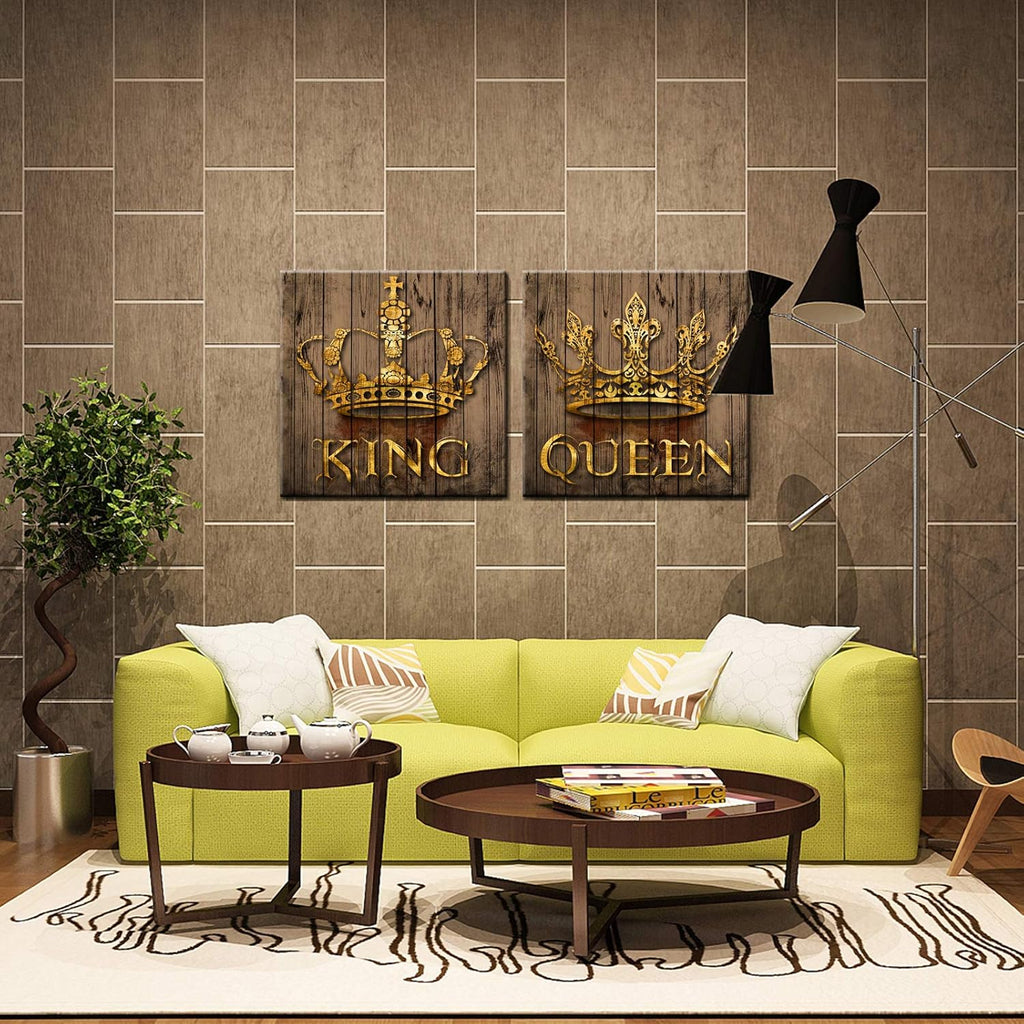 Rustic Golden King and Queen Crown Canvas Wall Art Framed 24x24inch G834778