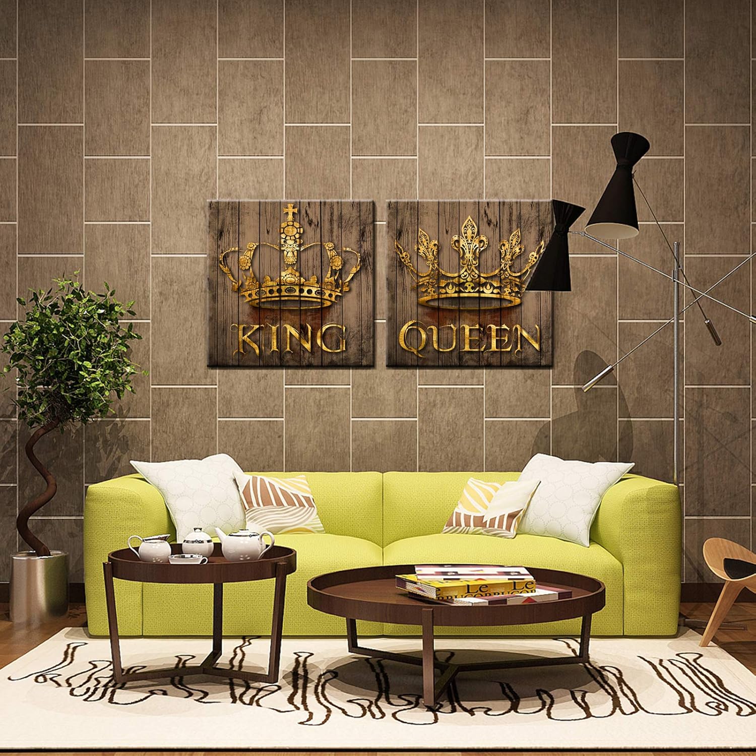 Rustic Golden King and Queen Crown Canvas Wall Art Framed 24x24inch G834778