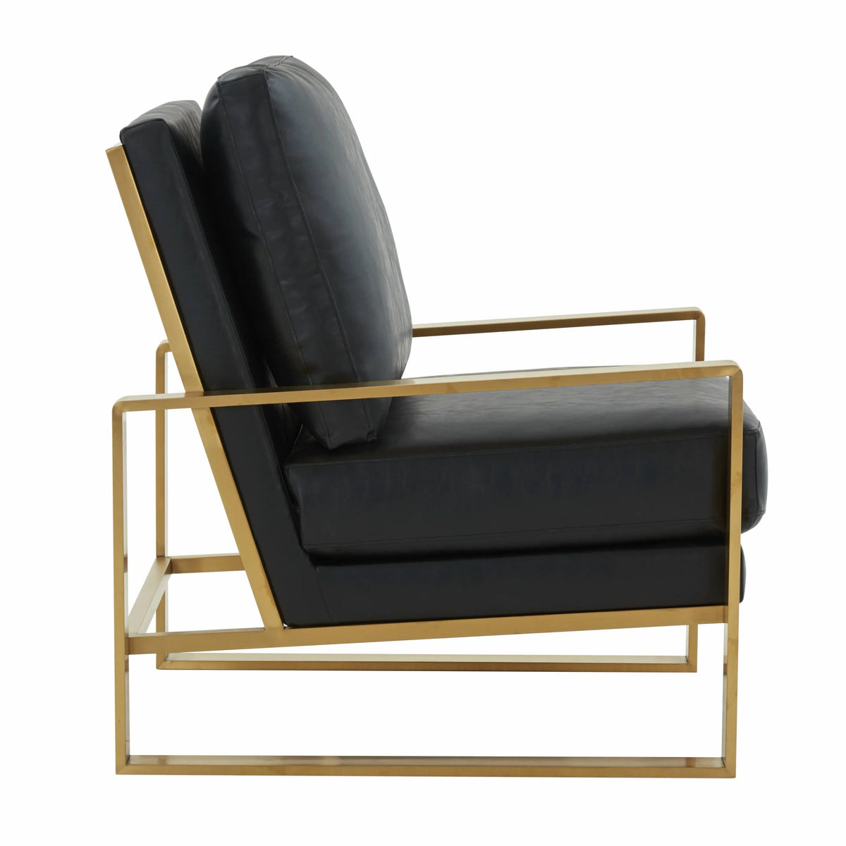 Black Leather Arm Chair Set of 2 and Octagonal Coffee Table with Gold Geometric Base T906