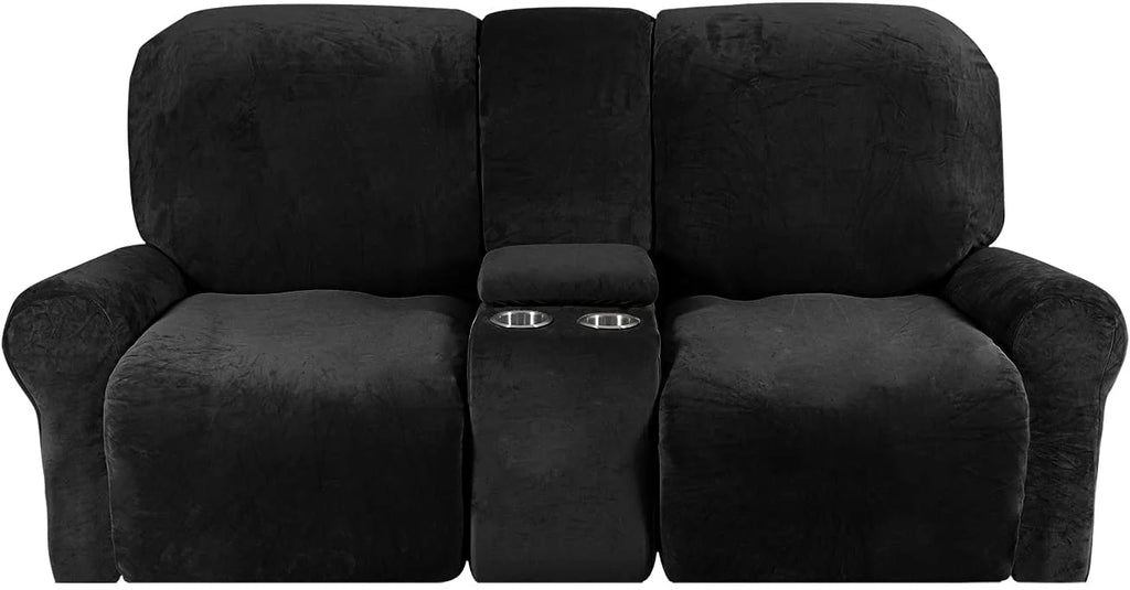 8 Pieces Velvet Reclining Love Seat Slipcover with Cup Holders L1560