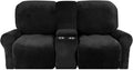 8 Pieces Velvet Reclining Love Seat Slipcover with Cup Holders L1560
