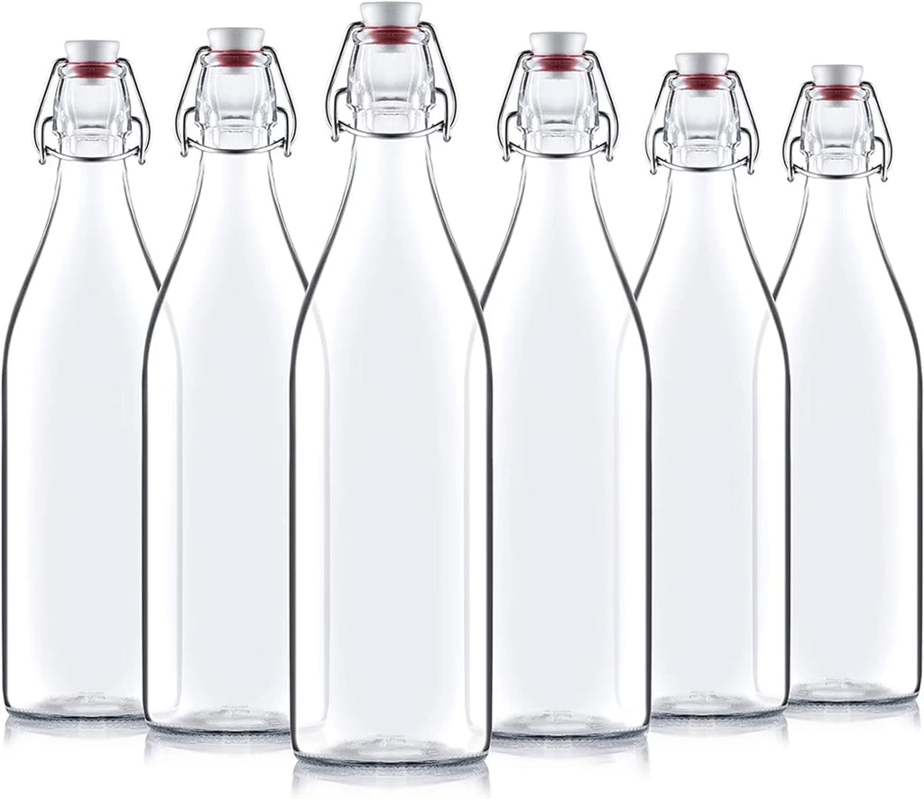 33 ¾ Ounce 1 Liter 6 Pack Clear Glass Swing Top Bottles With Stopper C529208