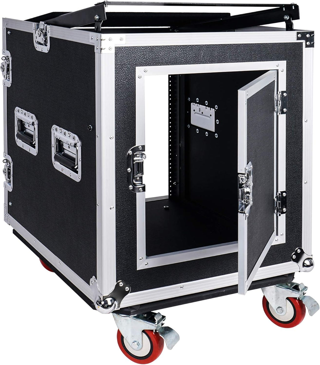 12U PA DJ Rack Case with Slant Mixer Top and Casters W445
