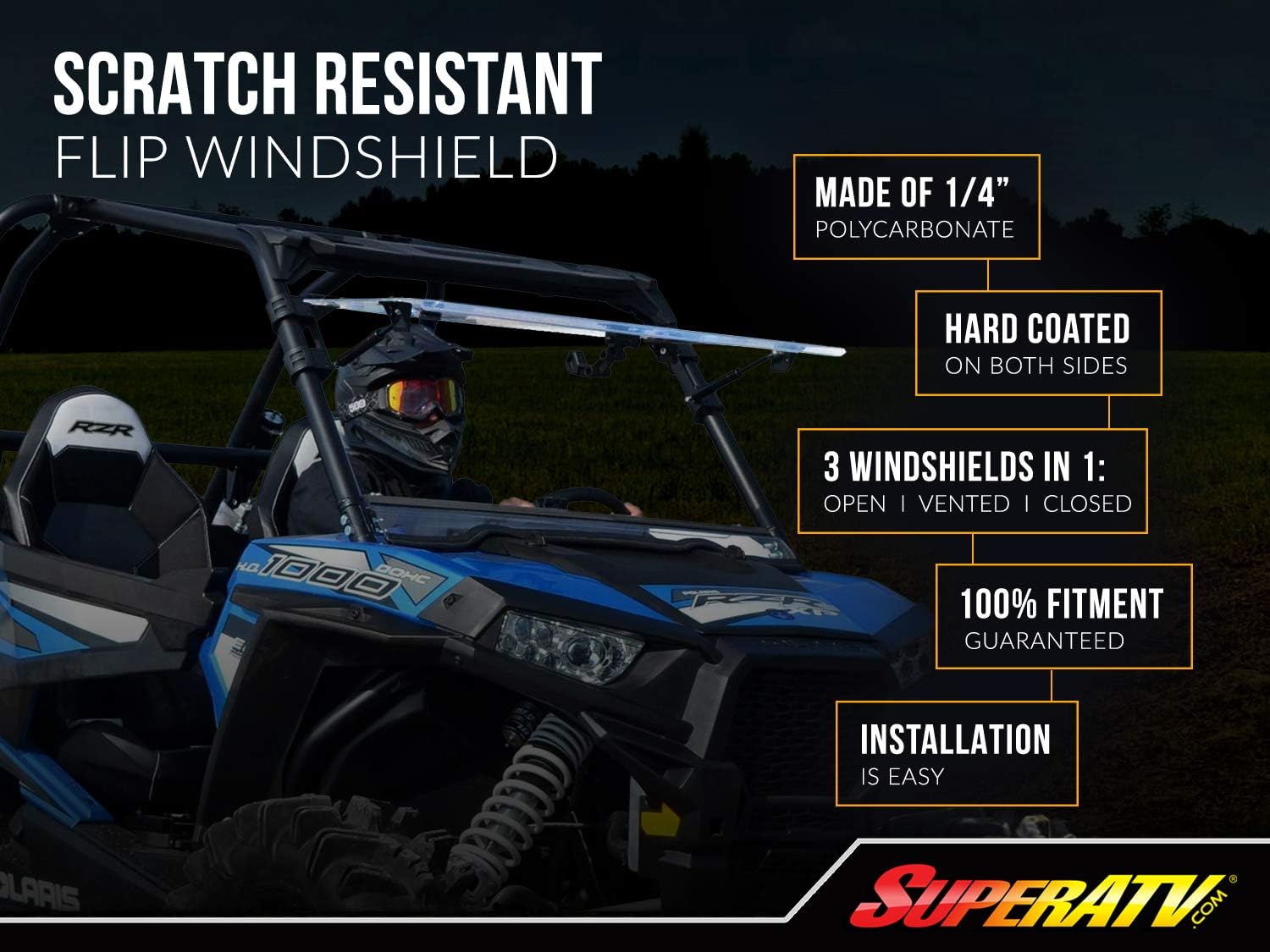 Scratch Resistant Windshield, 1/4" Polycarbonate W92256