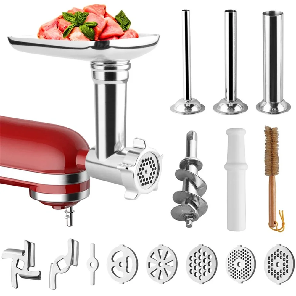 Metal Food Grinder Attachment for KitchenAid Stand Mixers with Sausage Stuffer Tubes N5687