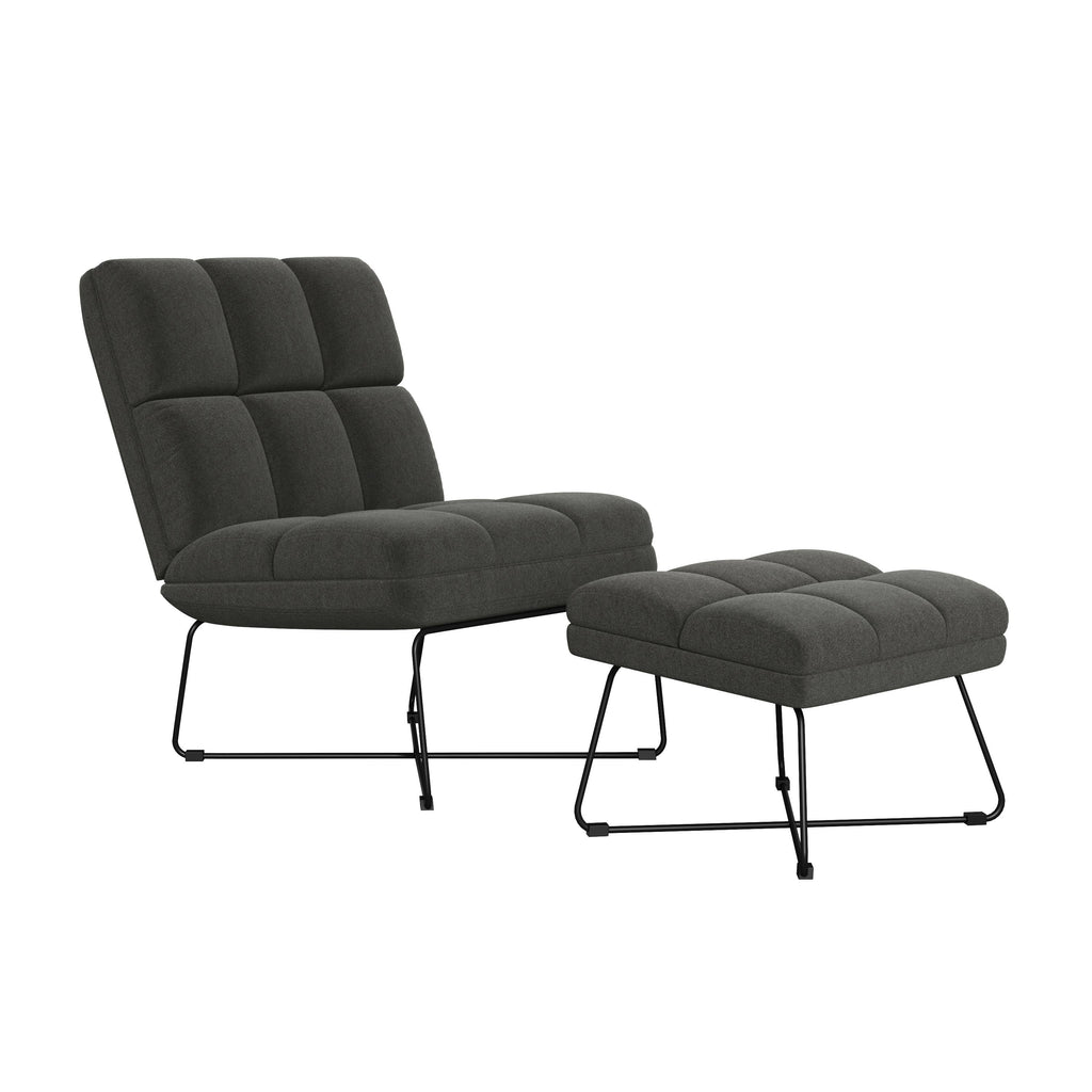 Turquoise Blue Armless Chair and Ottoman D423