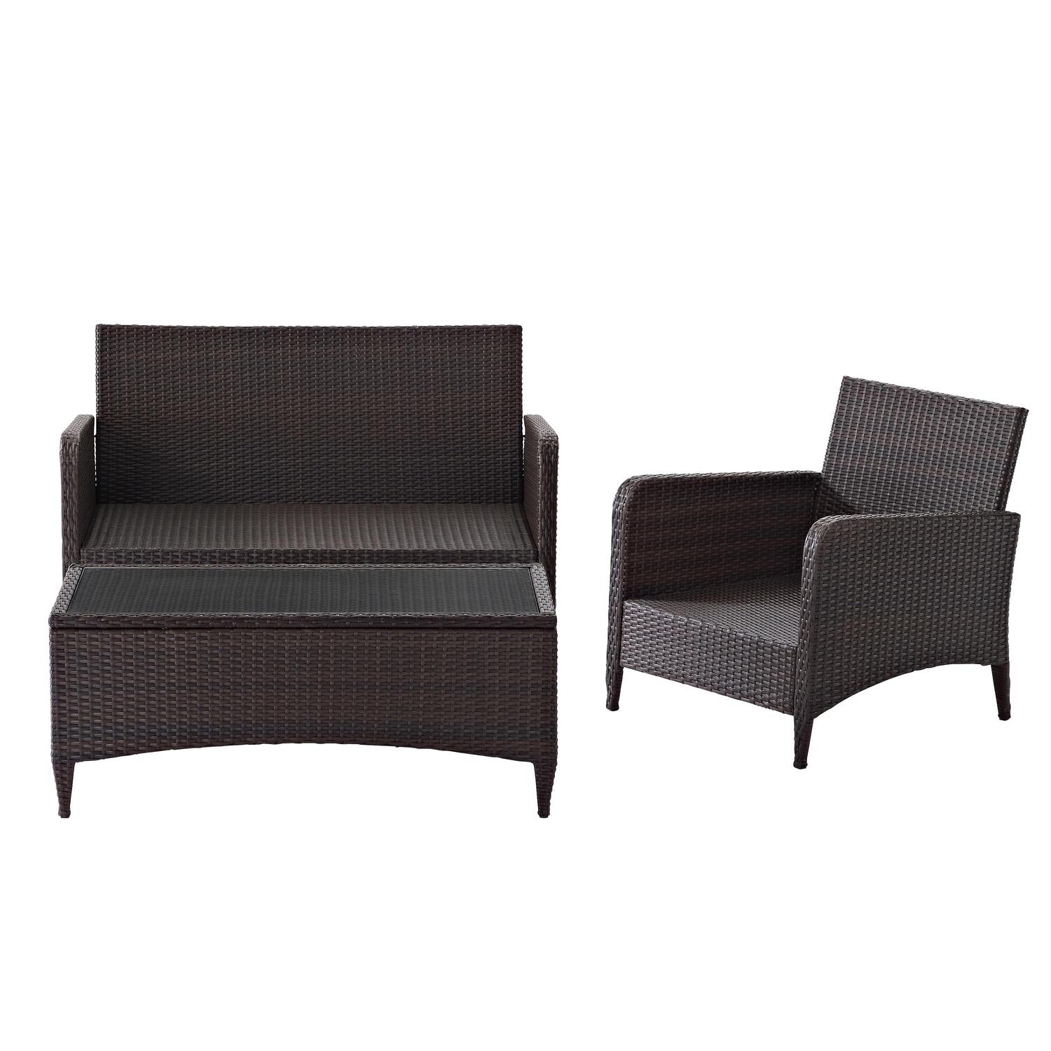 3Pc Outdoor Wicker Conversation Set Sangria/Brown V921517