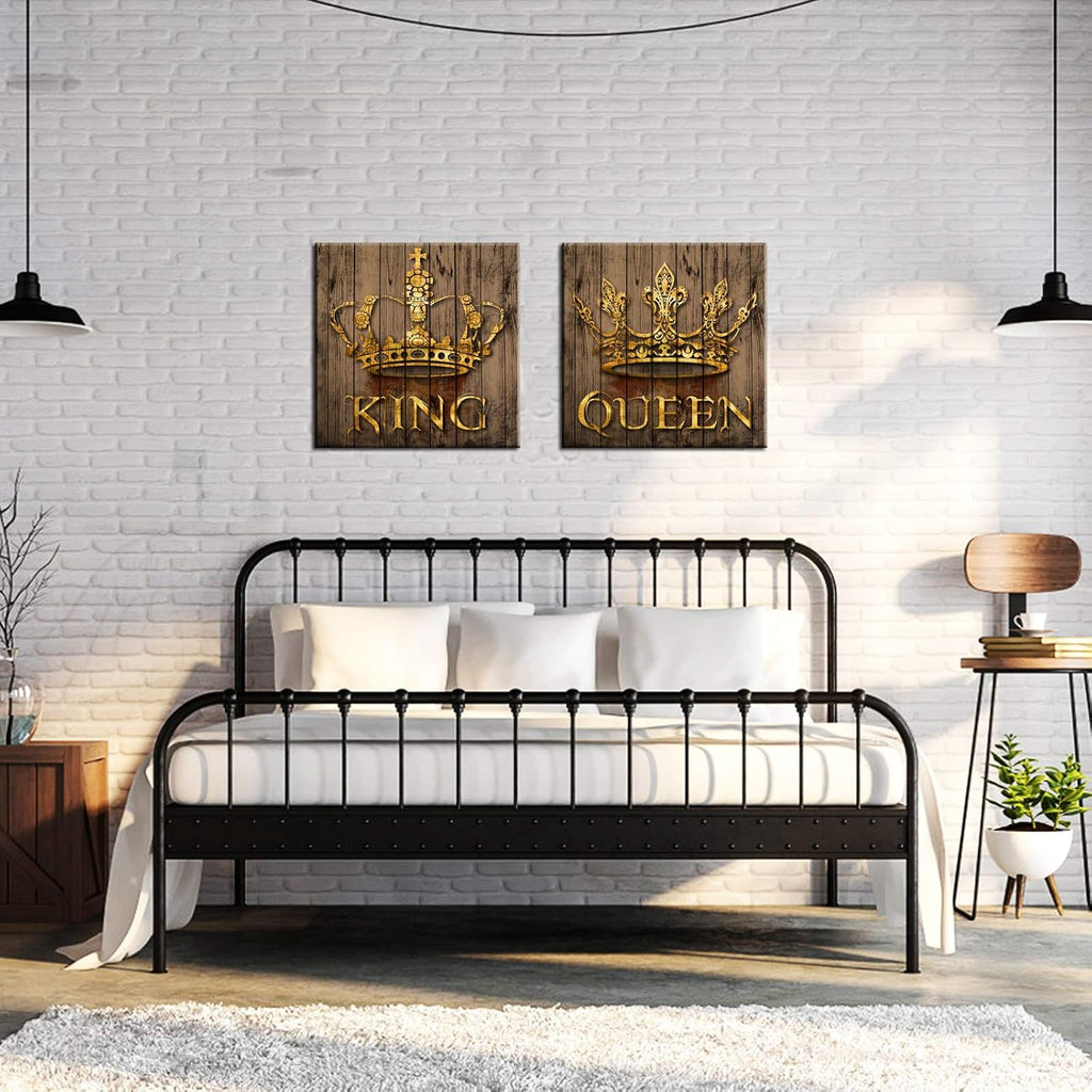 Rustic Golden King and Queen Crown Canvas Wall Art Framed 24x24inch G834778