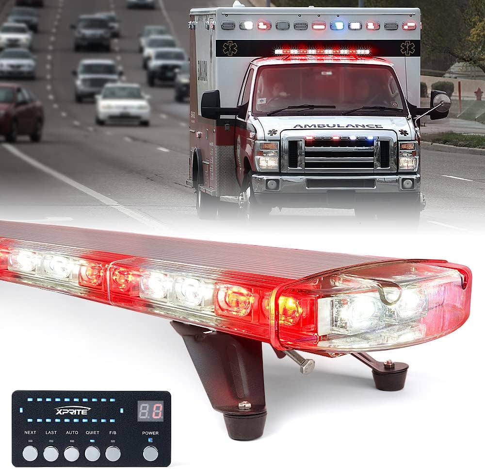 48 Inch LED Rooftop Strobe Warning Lights Bar with Adjustable Mounting Brackets E7377