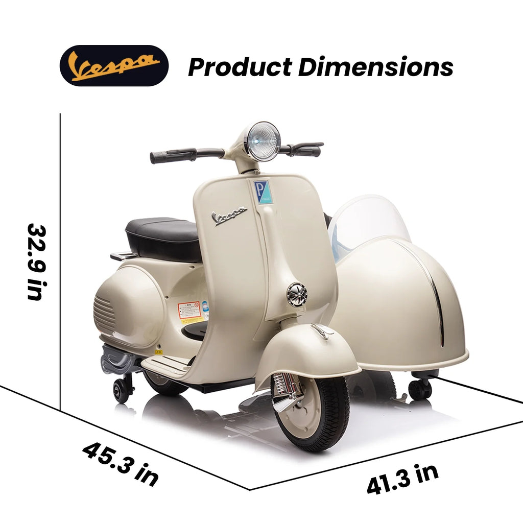 12V Licensed Vespa Ride on Motorcycle with Side Car, 2-Seater Electric Car for Kids, Grey J684