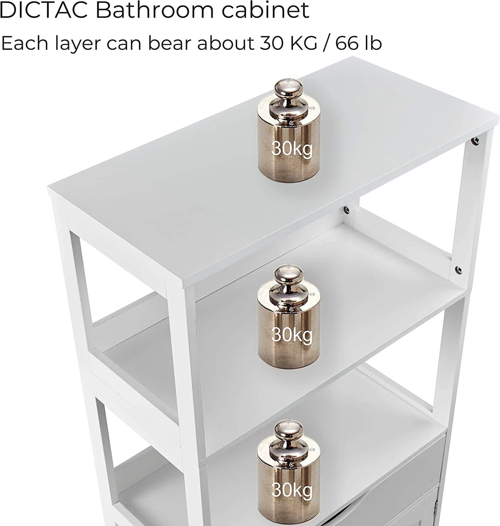 White Freestanding Sideboard Storage Cabinet with 2 Open Shelves, 1 Drawer & 1 Cupboard C99504