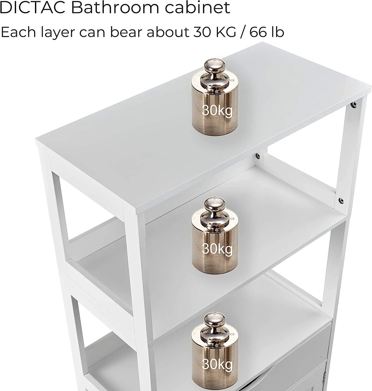 White Freestanding Sideboard Storage Cabinet with 2 Open Shelves, 1 Drawer & 1 Cupboard C99504