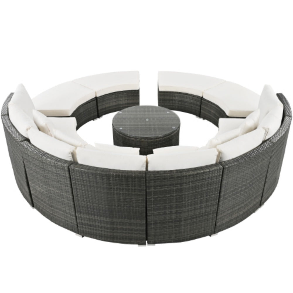 9-Piece Rattan Wicker Outdoor Sofa Set with Tempered Glass Coffee Table L834