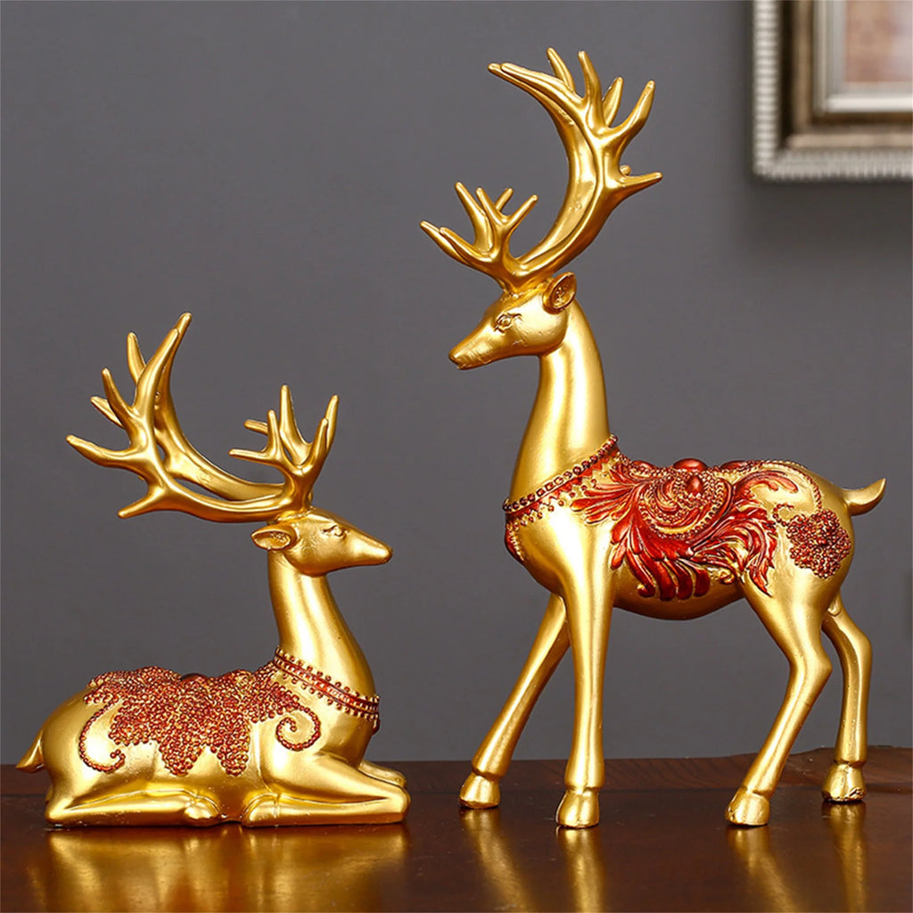 Elk Figurines Sitting and Standing Deer Statues D81059