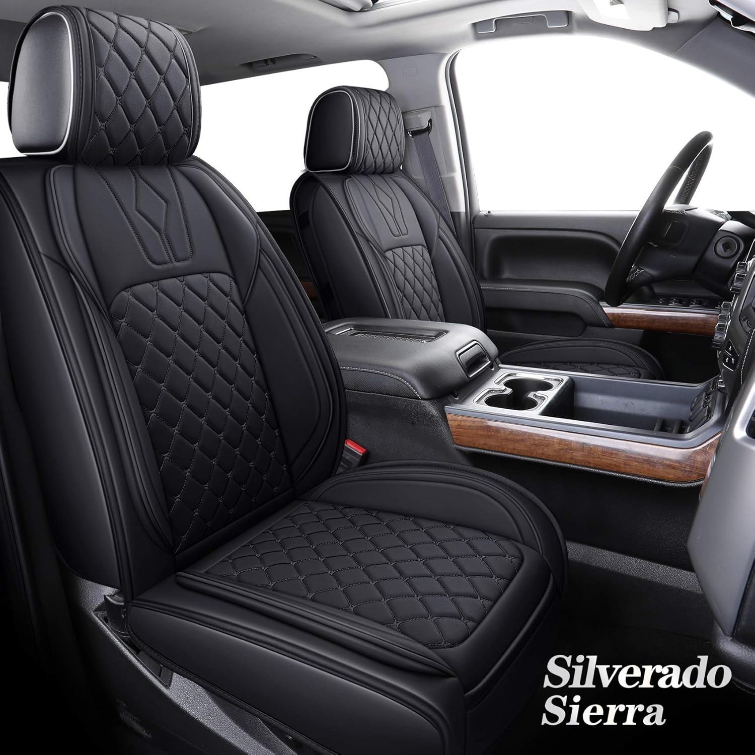 Black and Blue Waterproof Leather Car Seat Covers Full Set N948