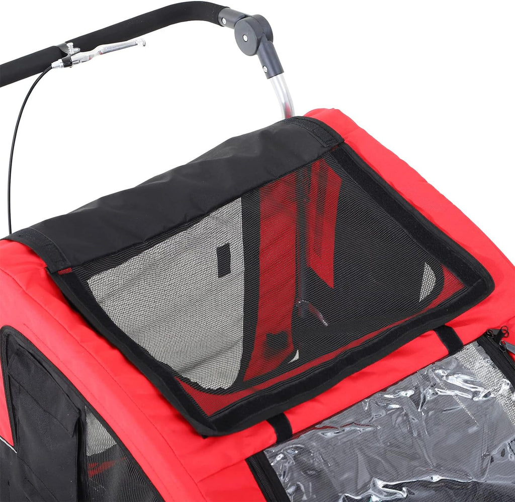 Red Dog Bike Trailer Pet Stroller With Canopy And Storage Pockets W867