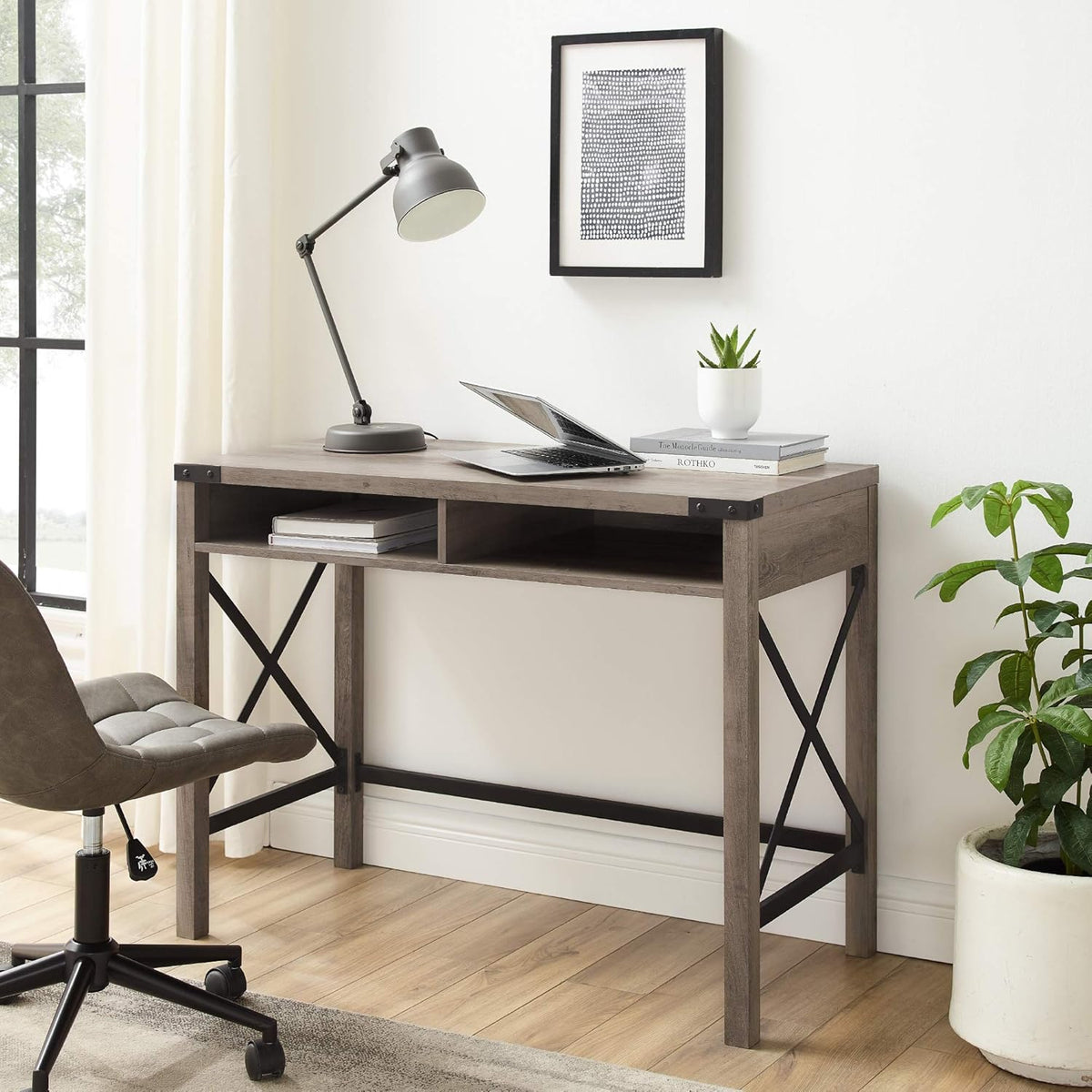 Grey Wash Metal Writing Desk H8116