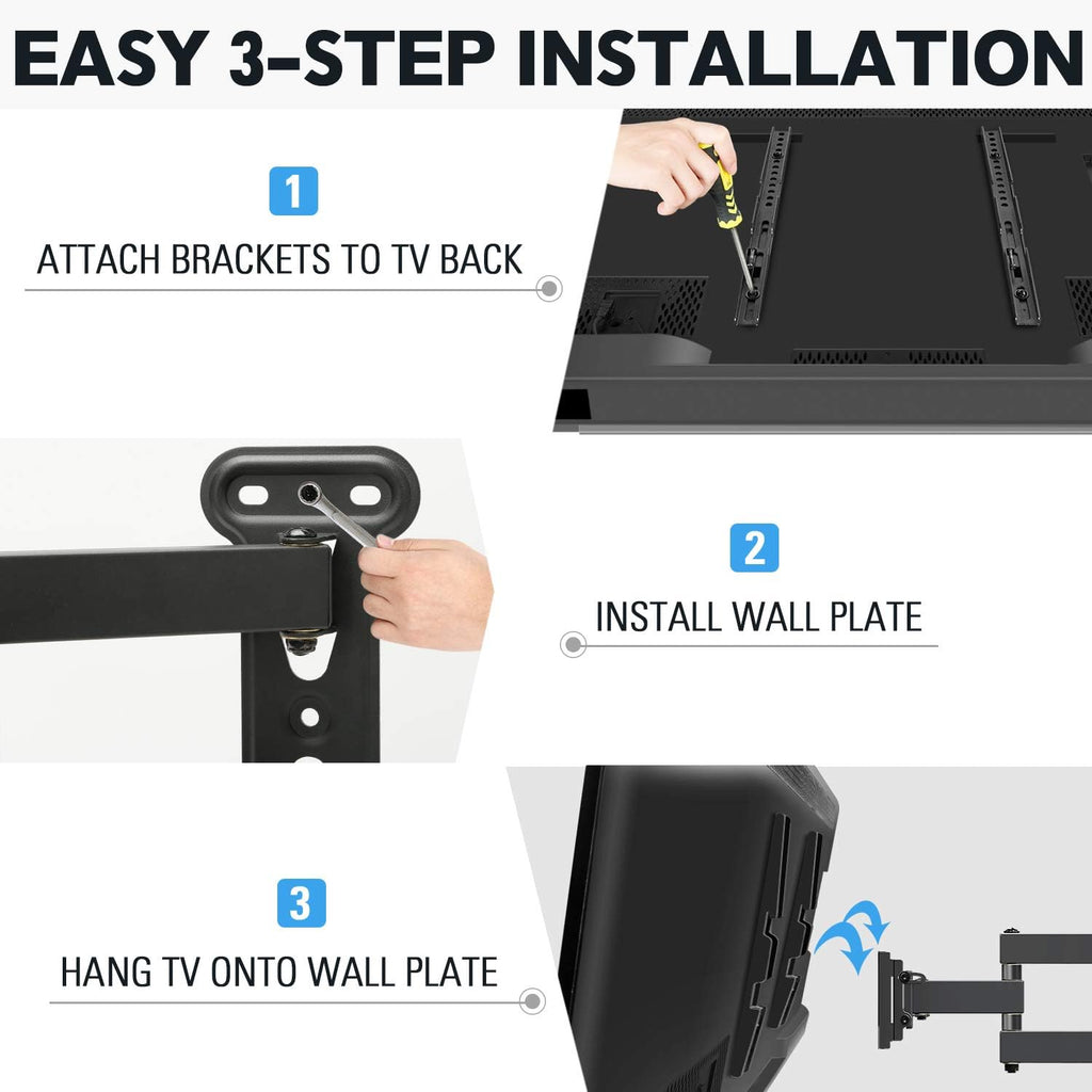 Full Motion Corner TV Wall Mount Bracket for 26-50 Inch LED, LCD, OLED Flat Panel Screen TV, Swivel Articulating Arms, VESA 400x400mm, 99 LBS, Tilting, Pack of 2 C960577