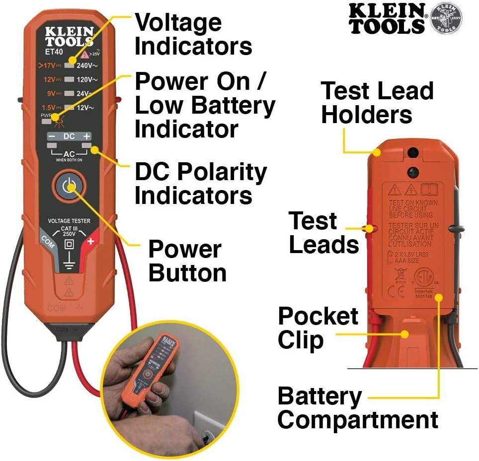 Electrical Voltage Test Kit with Clamp Meter, Three Testers, Test Leads, Pouch and Batteries M7242