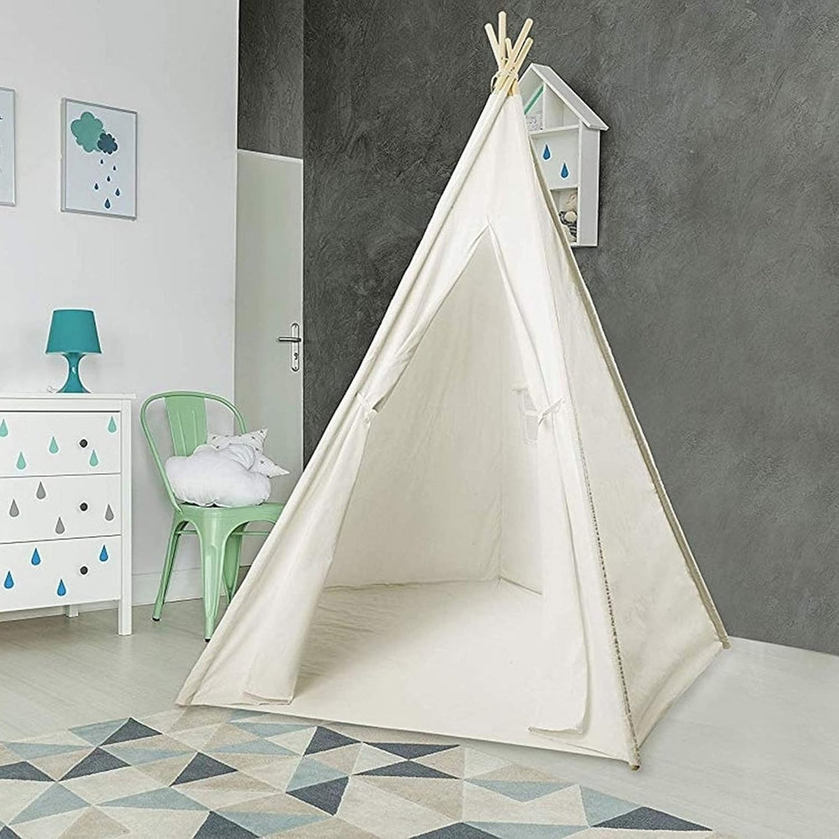 White Cotton Canvas Teepee Tent with Carrying Bag O970