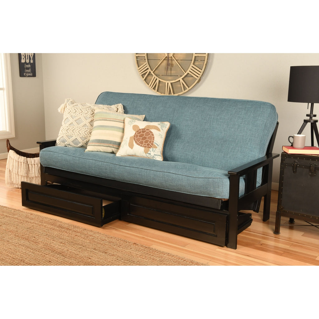 Black Finish Sofa with Storage and Removable Linen Mattress Cover R678