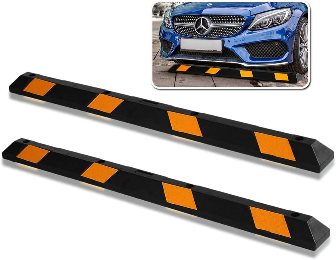 2 Pc Heavy Duty Rubber Parking Curb with Yellow Reflective Tape F9614