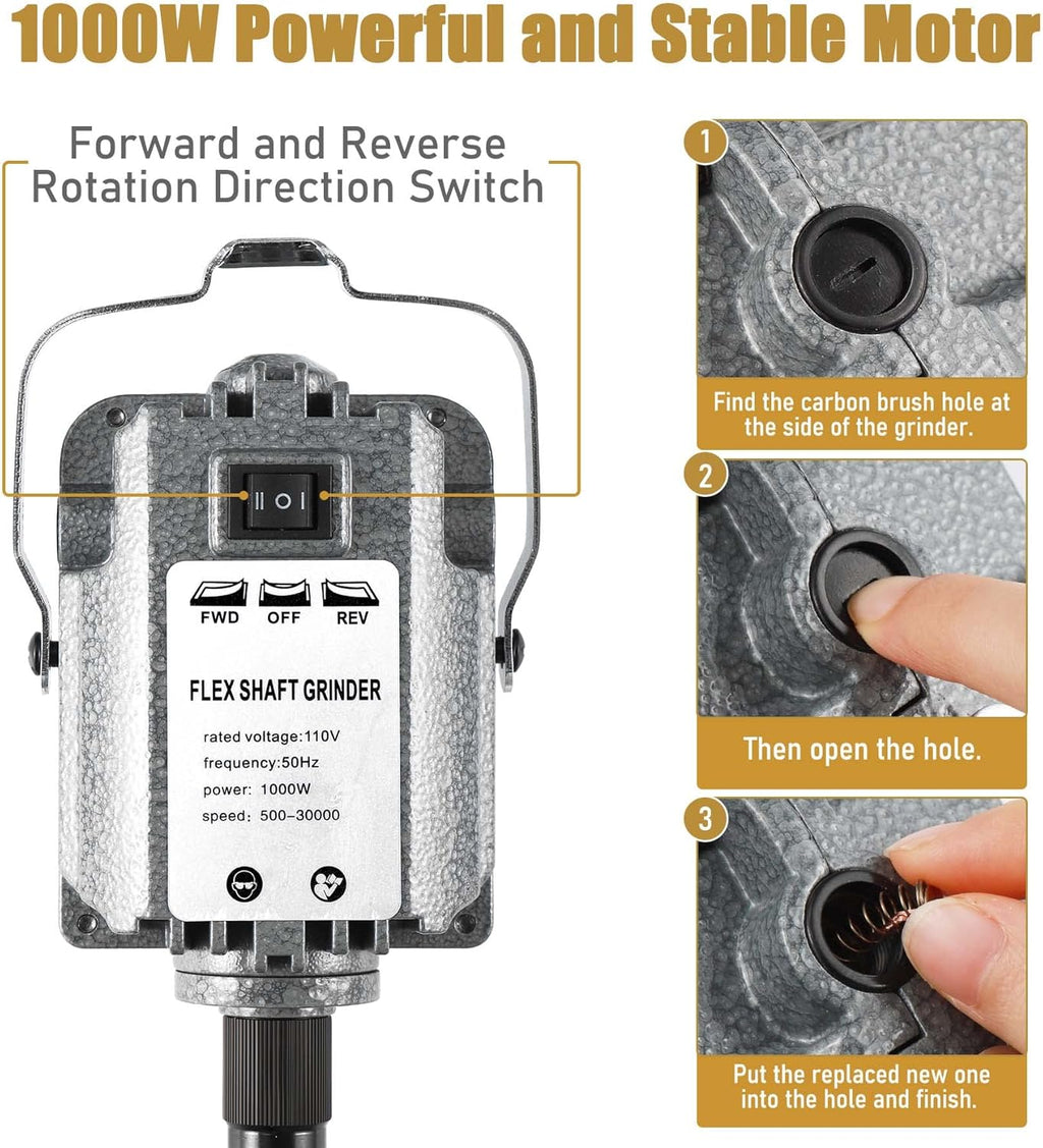 Flex Shaft Rotary Tool 1000W 30000RPM with Foot Pedal Control W39445