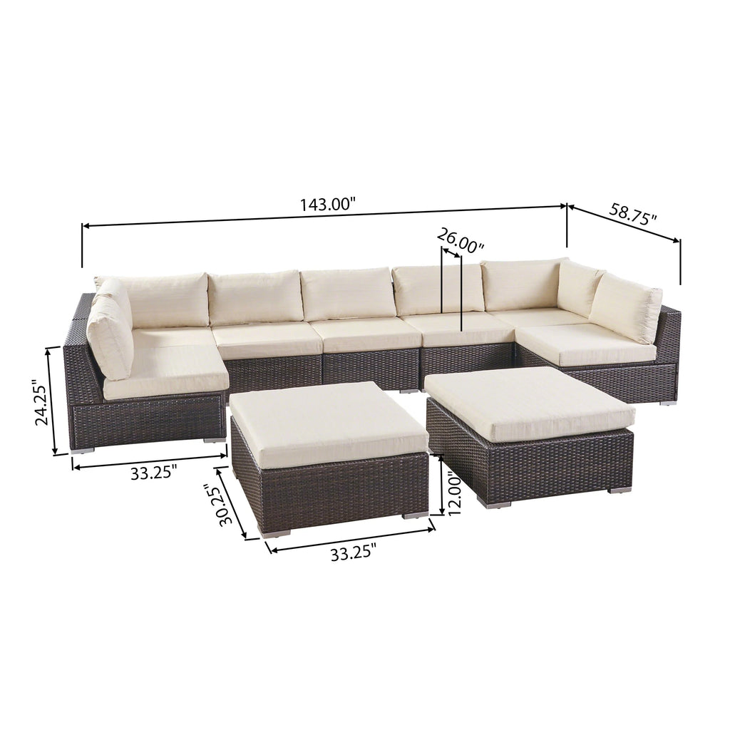 Multibrown + Beige Cushion 7 Seater Wicker Sectional Sofa Set F7732