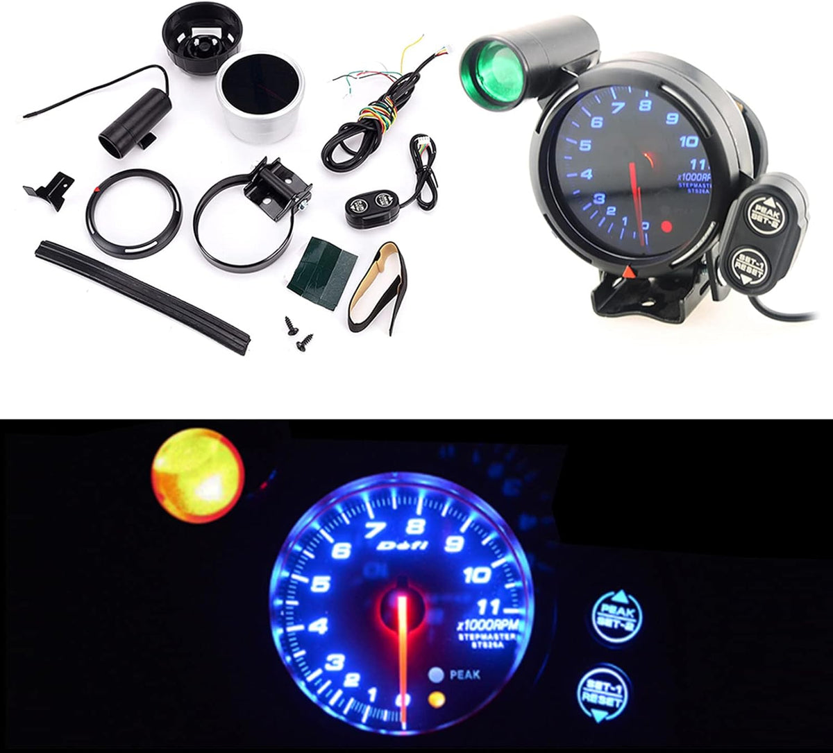 3.6 Car Tachometer Gauge Kit with Adjustable Shift Light C77501