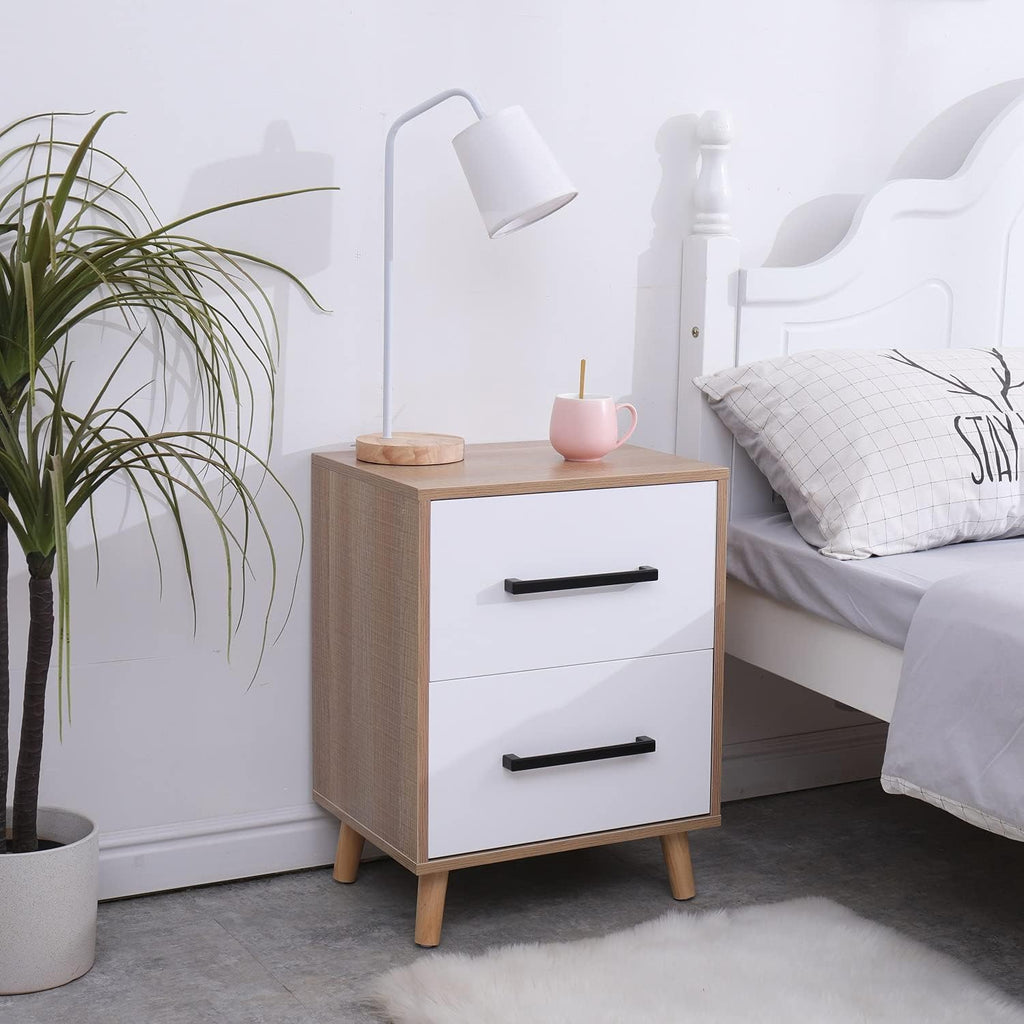 White 2 Drawer Nightstand with Solid Wood Legs Z700