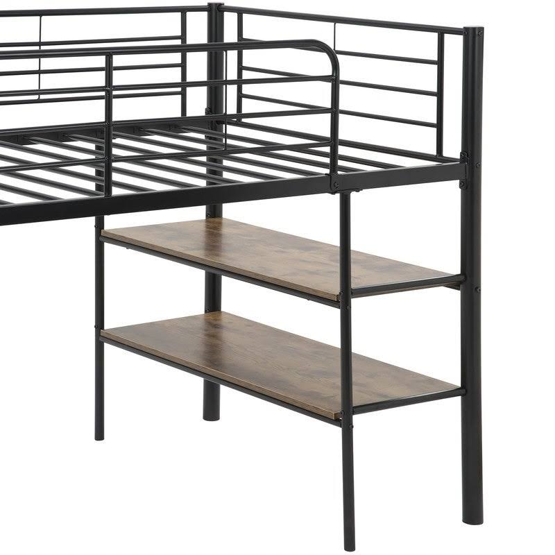 Twin Size Metal Loft Bed with Desk and Shelves S7866