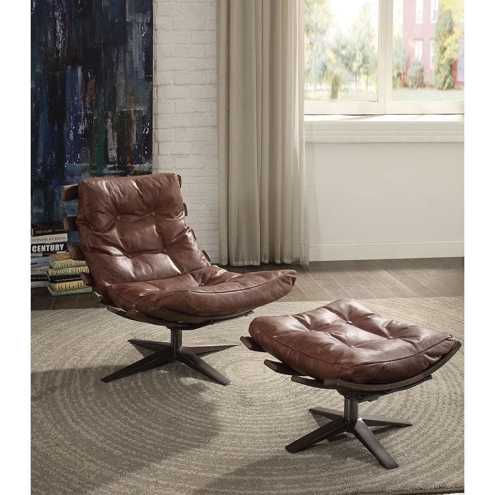 Retro Brown 2-piece Chair and Ottoman Set K66191