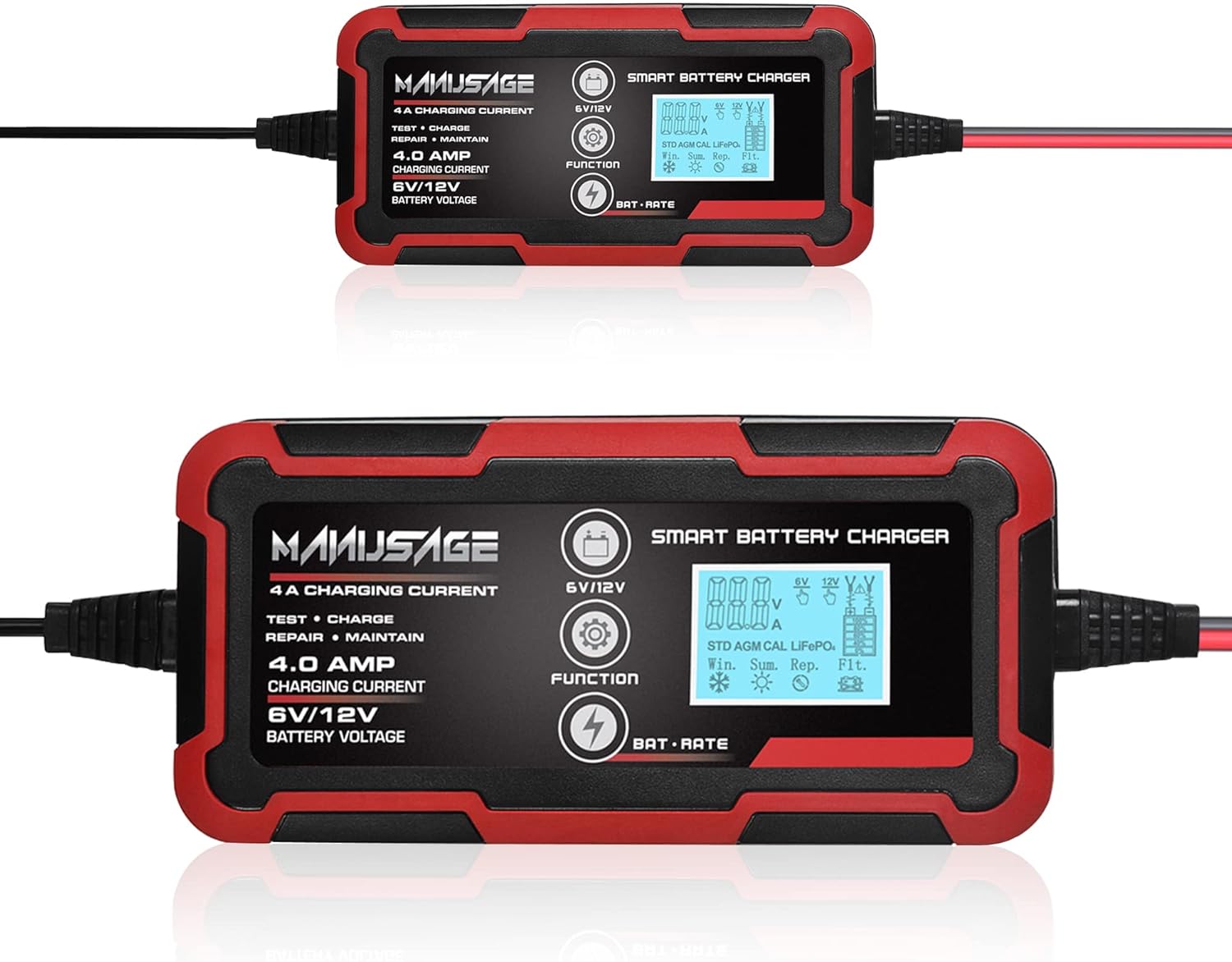 4-Amp 6V 12V Portable Battery Charger and Maintainer Pack of 2 D508340