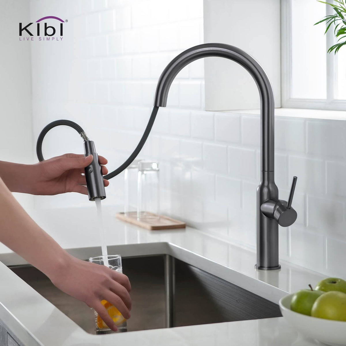 Black Single Level Kitchen Faucet with Sprayer C826654