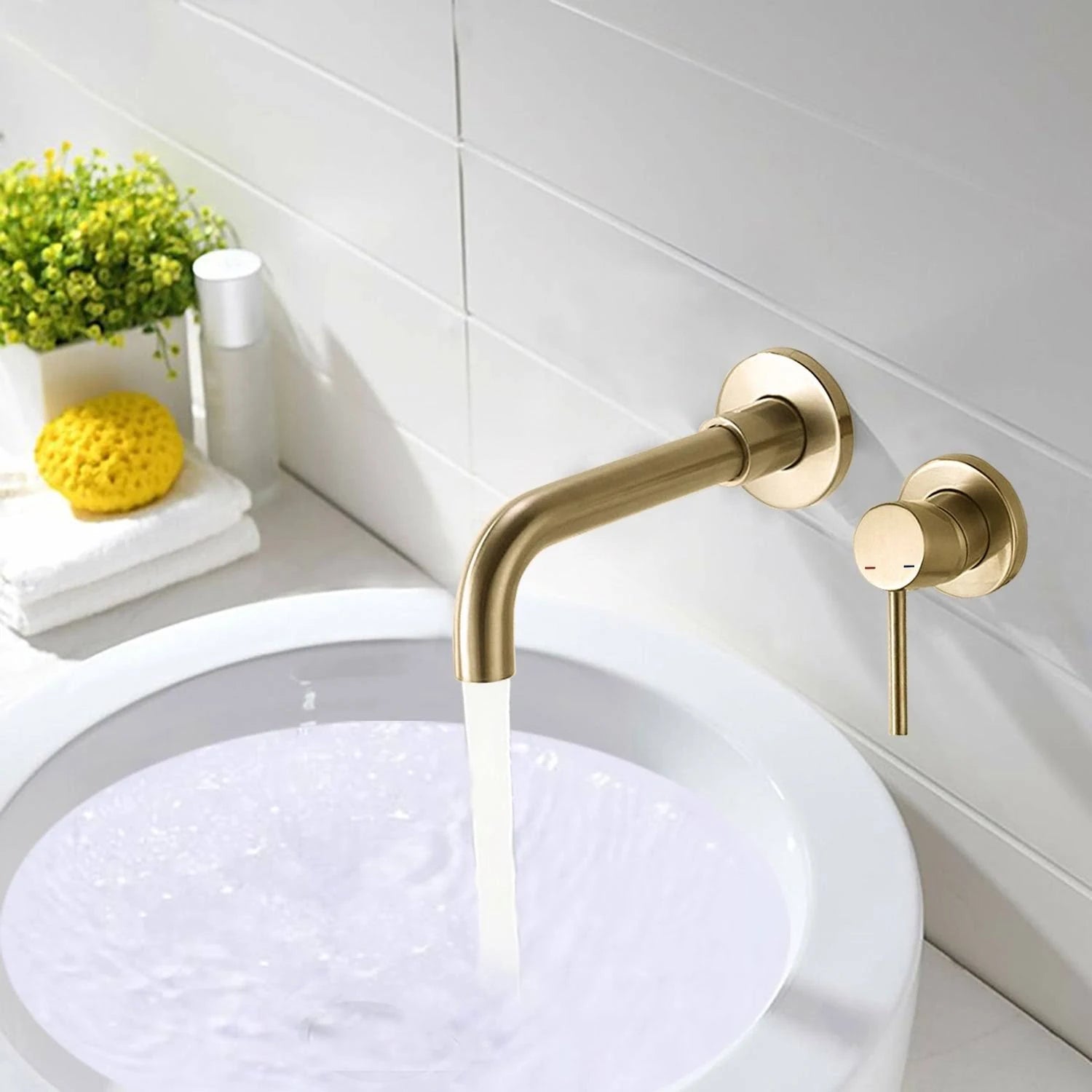 Yellow Wall Mount Single Handle Bathroom Sink Faucet with Drain V3915