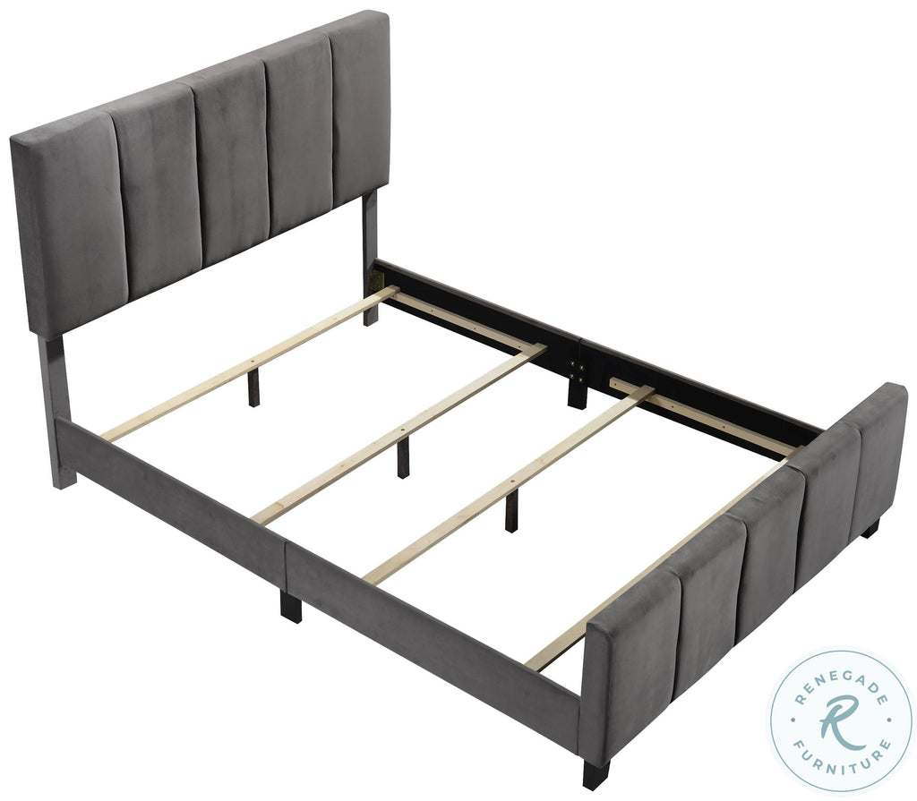 King Modern Channel Bed in Flannel Gray Velvet W56446