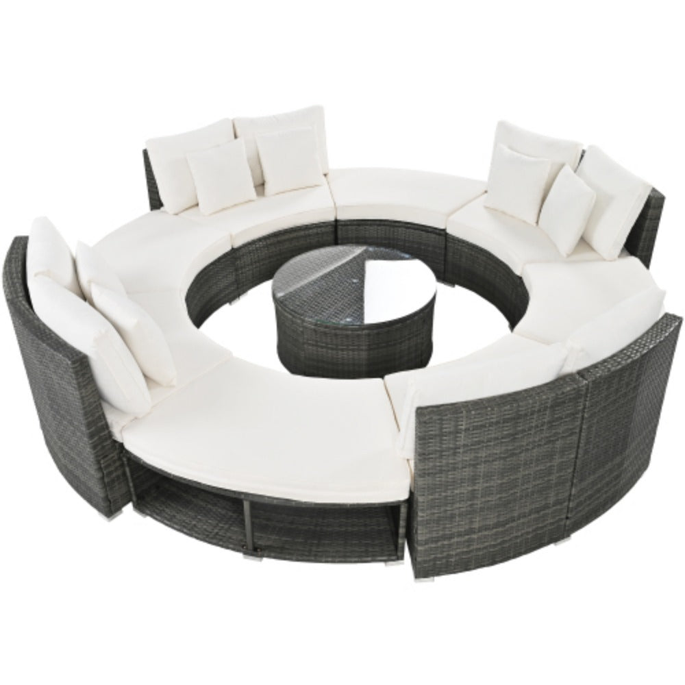 9-Piece Rattan Wicker Outdoor Sofa Set with Tempered Glass Coffee Table L834